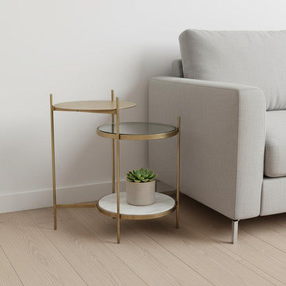 24" Brass Iron Round End Table With Shelf