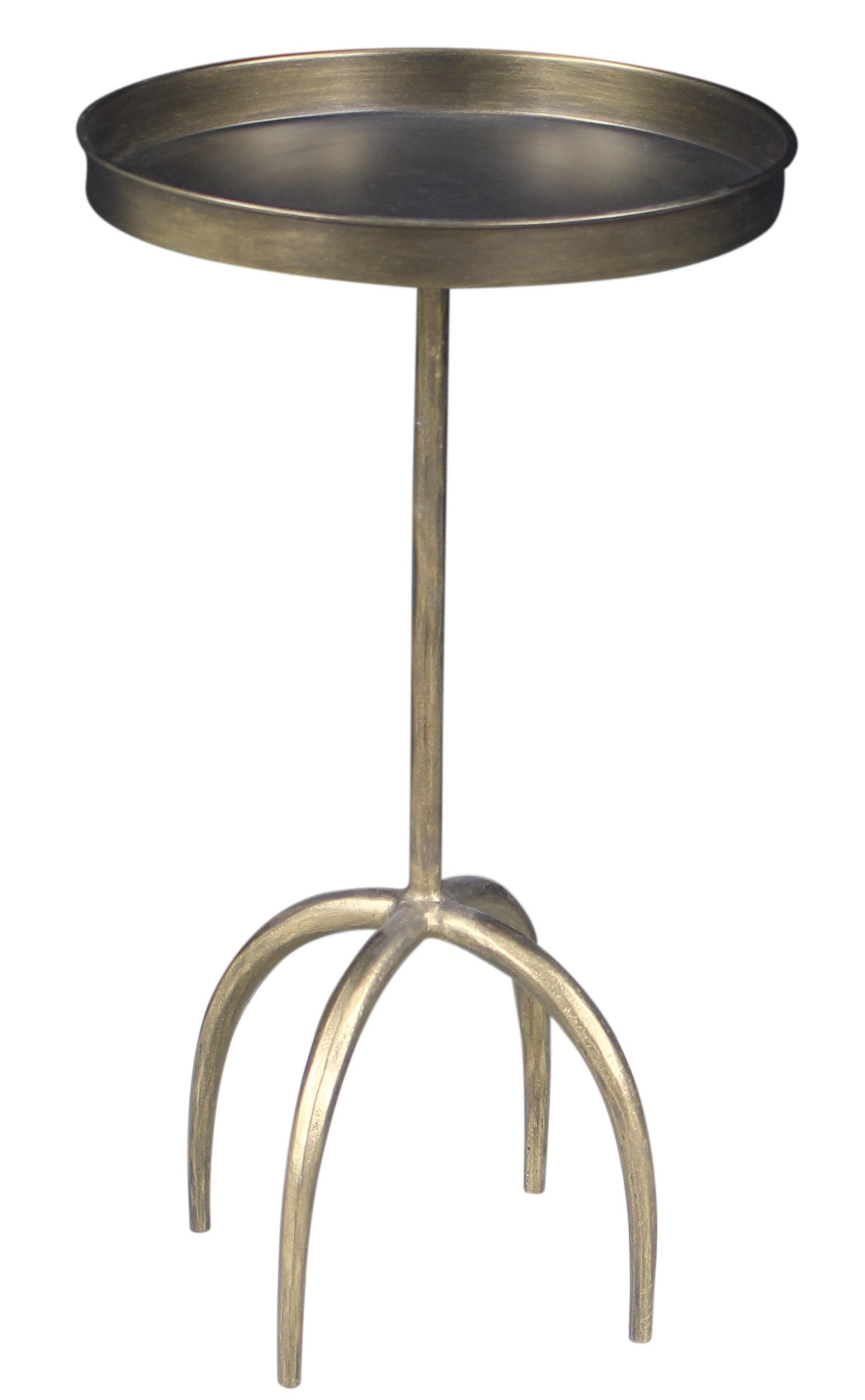 23" Brass Distressed Iron Round Pedestal Tray Top End Table