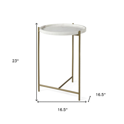 17" White and Gold Stone and Metal