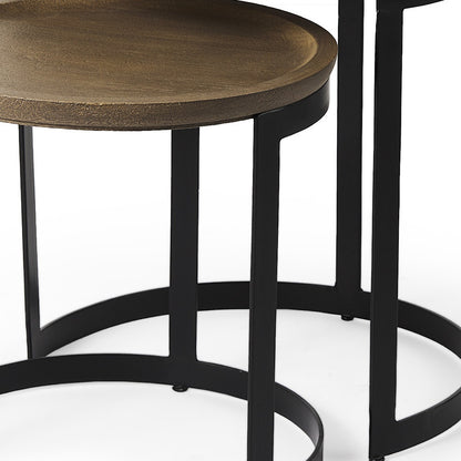 Set of Two 19" Brown and Black Solid Wood and Metal Tray Tables