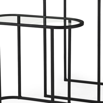 Set of Two 13" Clear and Black Glass and Metal Tray Tables