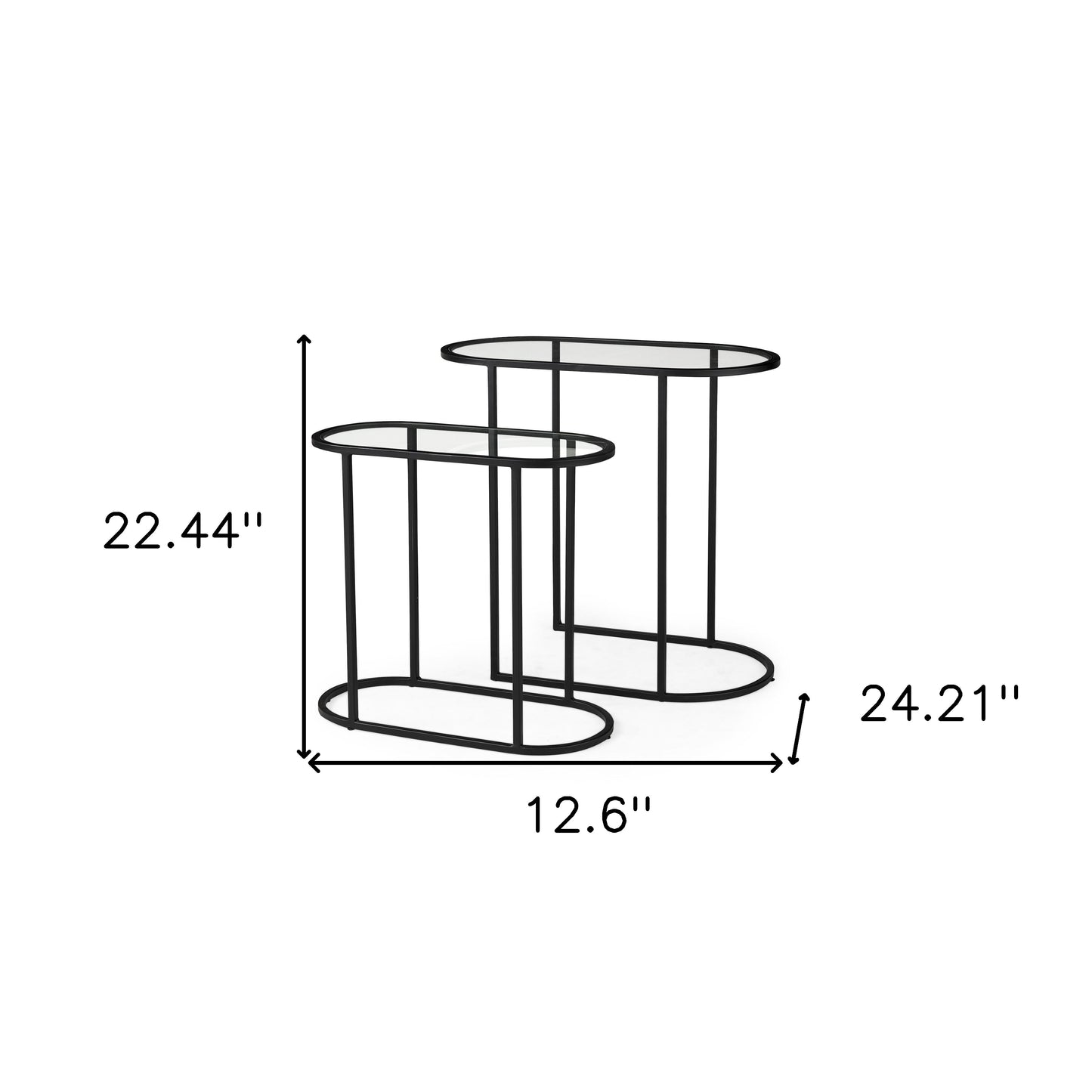 Set of Two 13" Clear and Black Glass and Metal Tray Tables