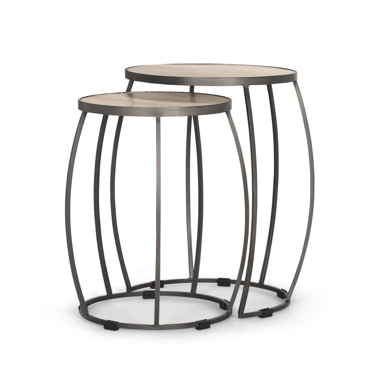 Set of Two 21" Cream and Black Solid Wood and Metal Tray Tables