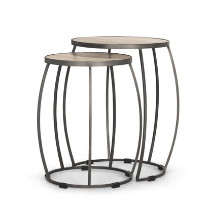 Set of Two 21" Cream and Black Solid Wood and Metal Tray Tables