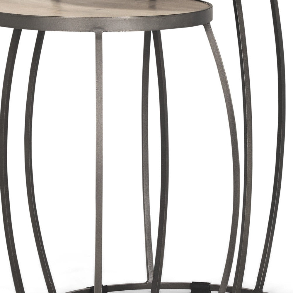 Set of Two 21" Cream and Black Solid Wood and Metal Tray Tables