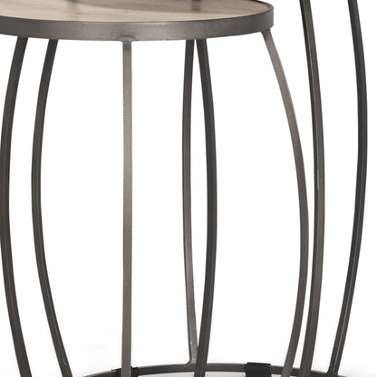 Set of Two 21" Cream and Black Solid Wood and Metal Tray Tables
