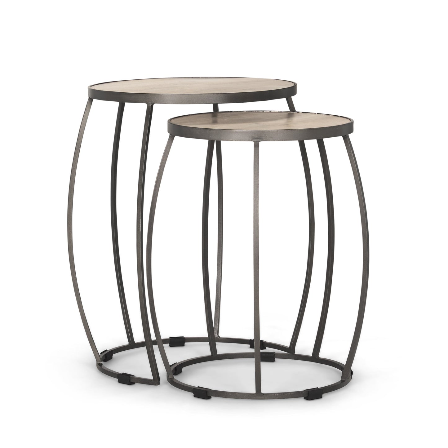 Set of Two 21" Cream and Black Solid Wood and Metal Tray Tables