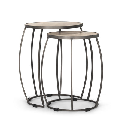Set of Two 21" Cream and Black Solid Wood and Metal Tray Tables
