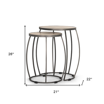 Set of Two 21" Cream and Black Solid Wood and Metal Tray Tables