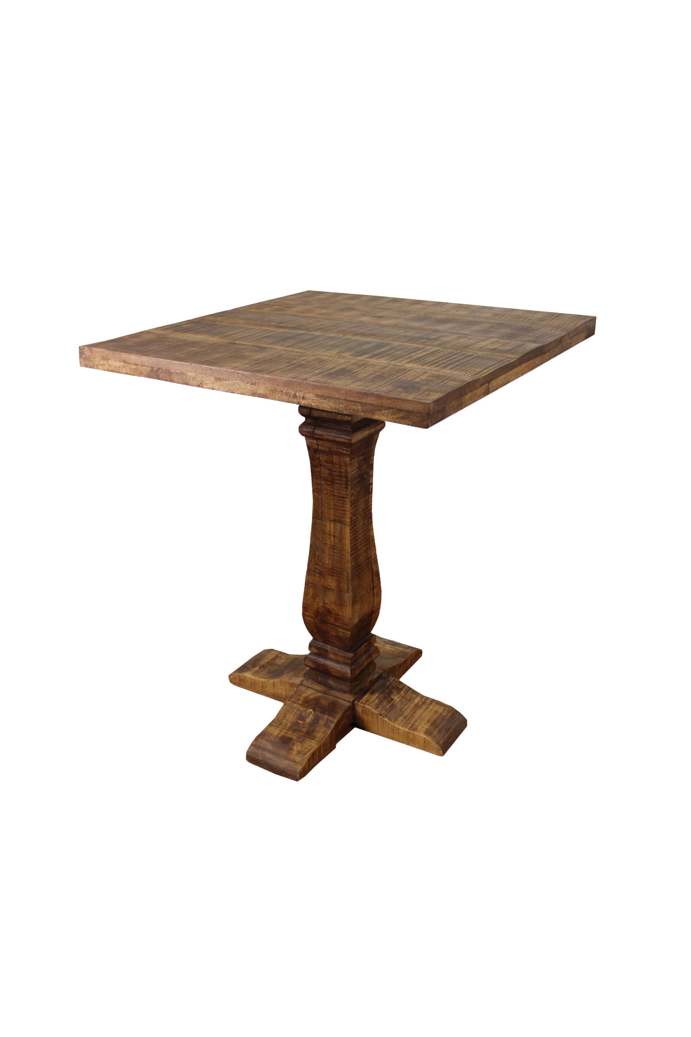 36" Brown Solid Wood Square Pedestal Bar Table