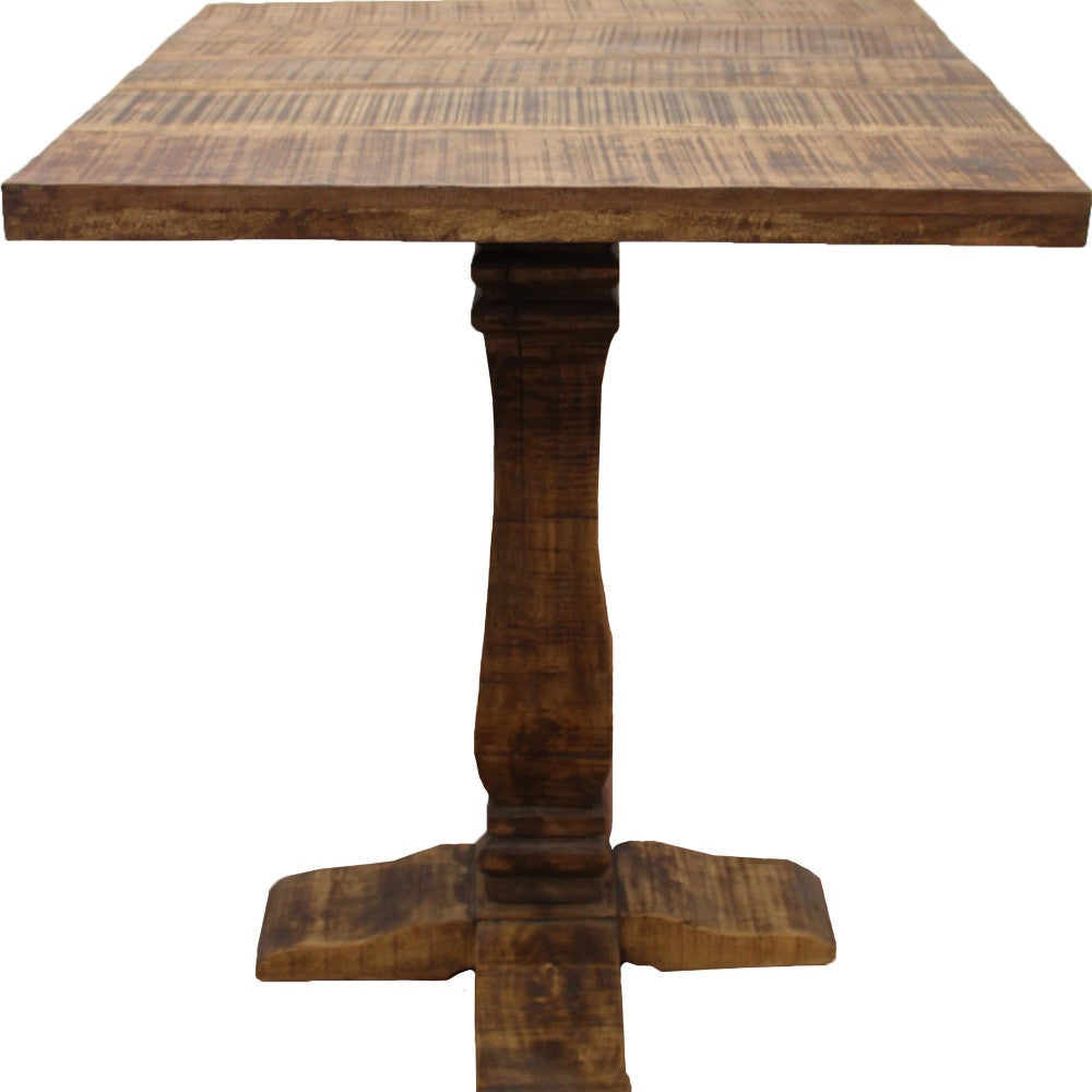 36" Brown Solid Wood Square Pedestal Bar Table