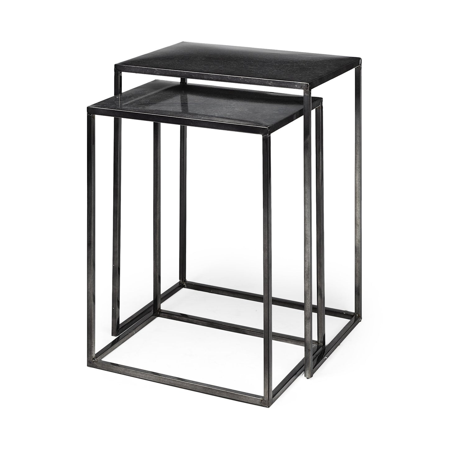 Set of Two 13" Black Iron and Metal Tray Tables