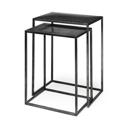 Set of Two 13" Black Iron and Metal Tray Tables