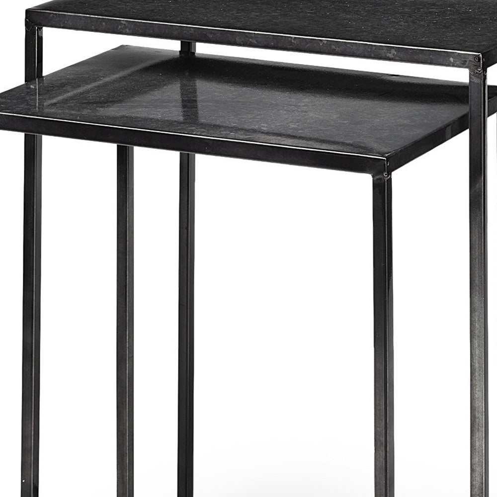 Set of Two 13" Black Iron and Metal Tray Tables