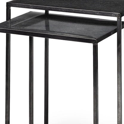 Set of Two 13" Black Iron and Metal Tray Tables
