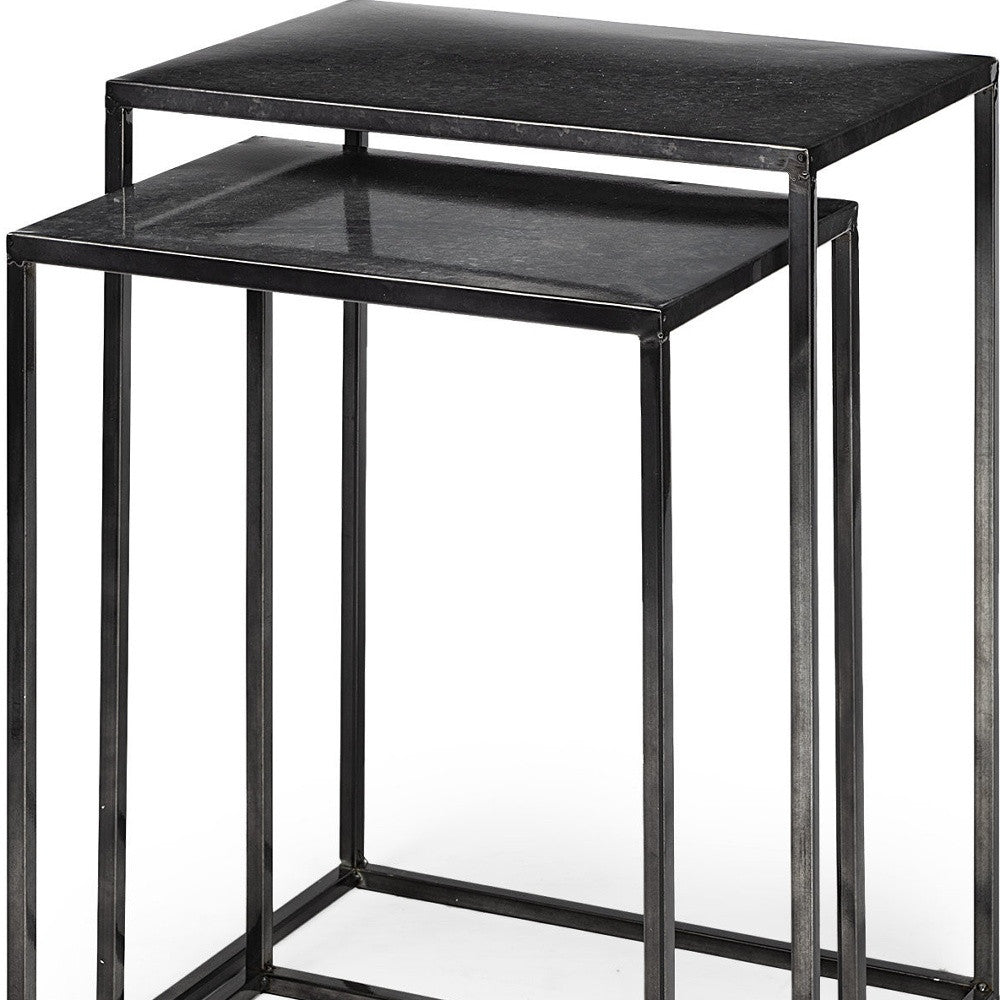 Set of Two 13" Black Iron and Metal Tray Tables