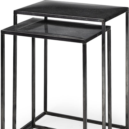 Set of Two 13" Black Iron and Metal Tray Tables