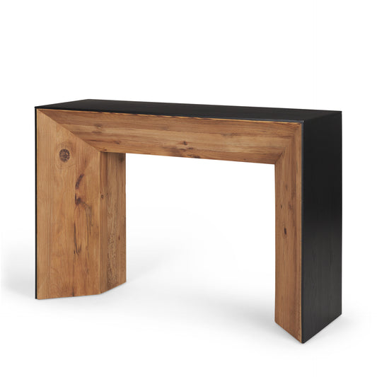 47" Black and Brown Solid Wood Pedestal Console Table