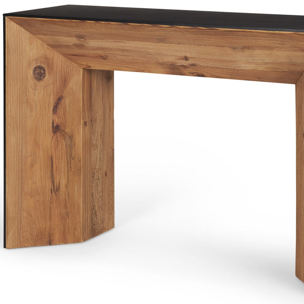 47" Black and Brown Solid Wood Pedestal Console Table