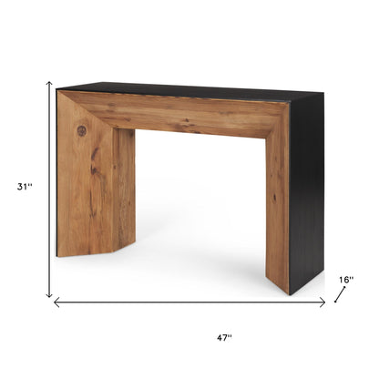 47" Black and Brown Solid Wood Pedestal Console Table