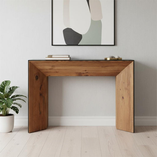 47" Black and Brown Solid Wood Pedestal Console Table