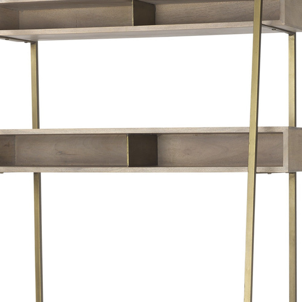 42" Brown and Gold Solid Wood and Metal Sled Ladder Desk