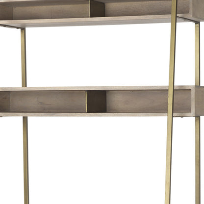 42" Brown and Gold Solid Wood and Metal Sled Ladder Desk
