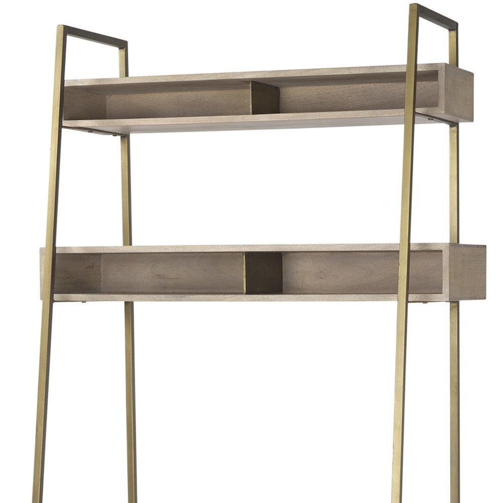 42" Brown and Gold Solid Wood and Metal Sled Ladder Desk