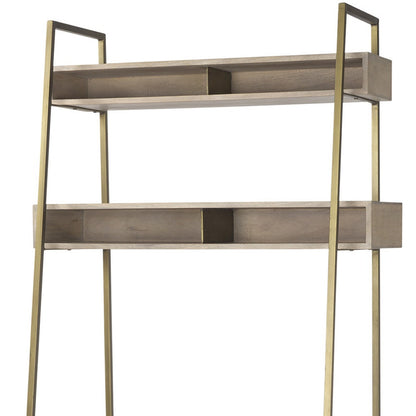 42" Brown and Gold Solid Wood and Metal Sled Ladder Desk