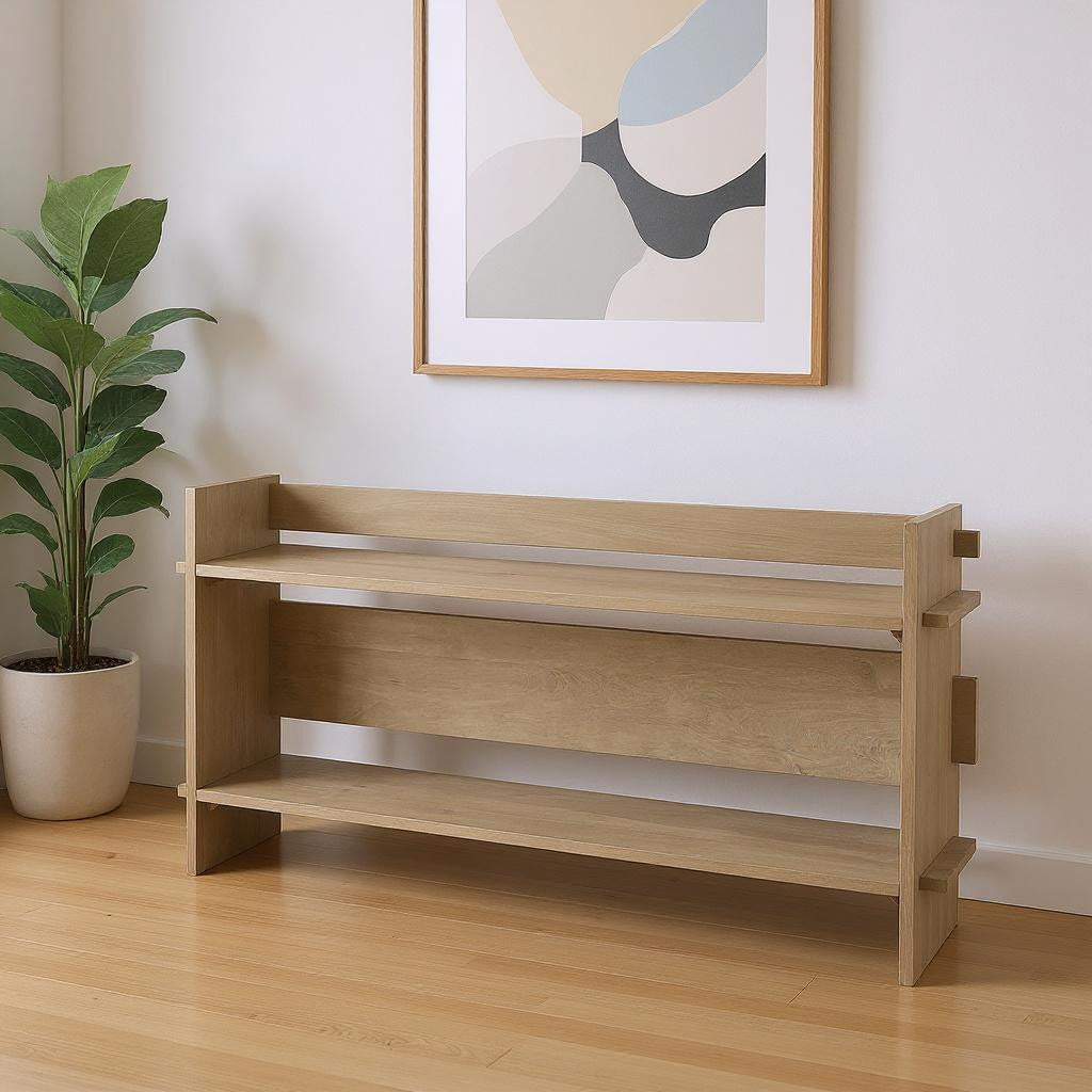 76" Light Gray Solid Wood Distressed Solid Console Table With Shelf