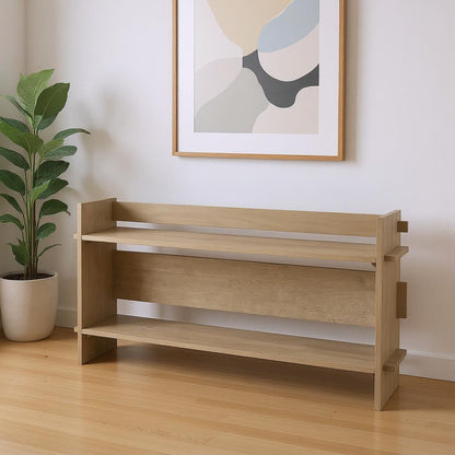 76" Light Gray Solid Wood Distressed Solid Console Table With Shelf