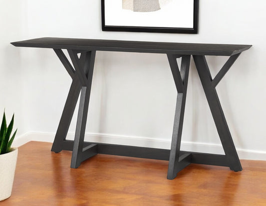 54" Brown Solid Wood Trestle Console Table