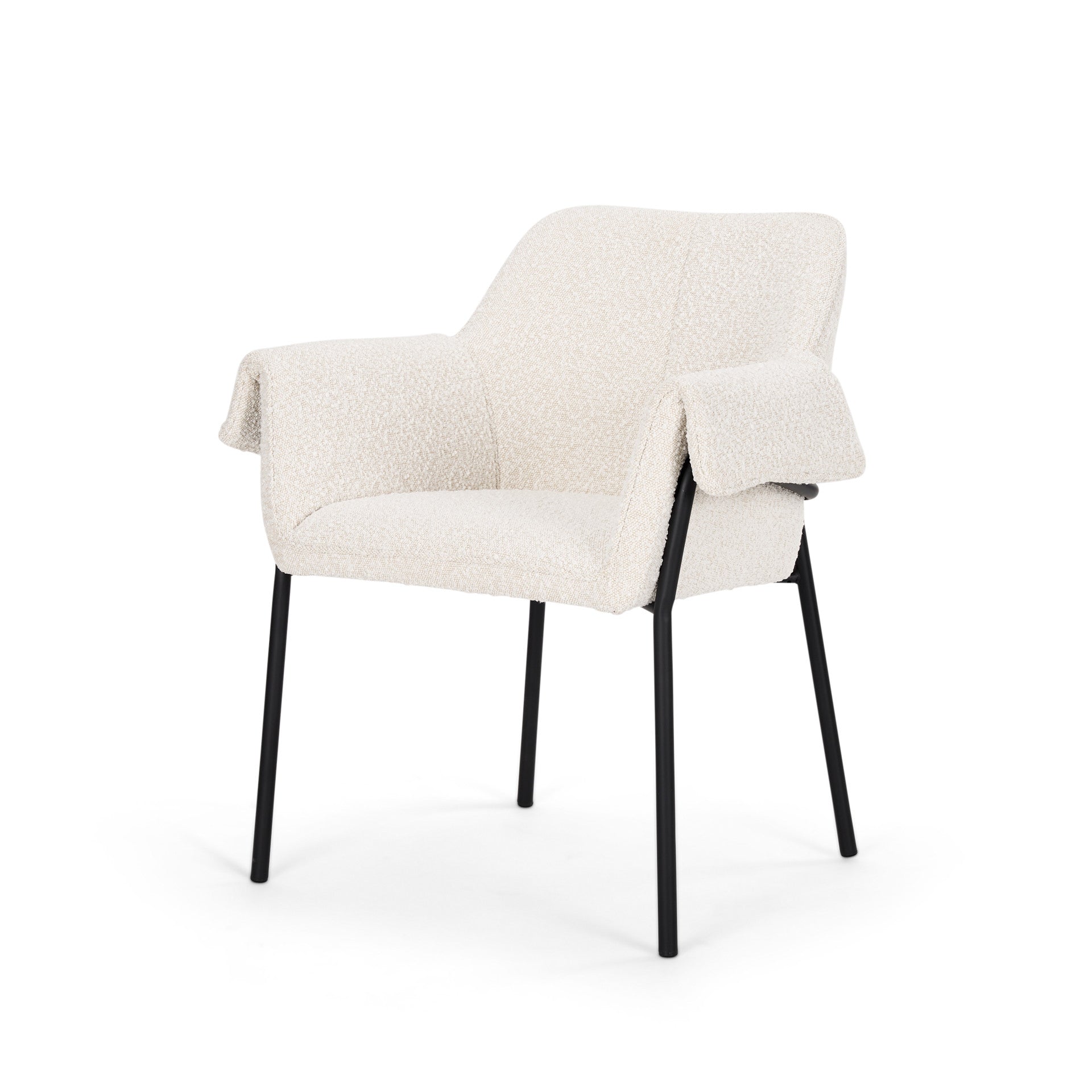 Cream and Black Boucle And Metal Dining Arm Chair