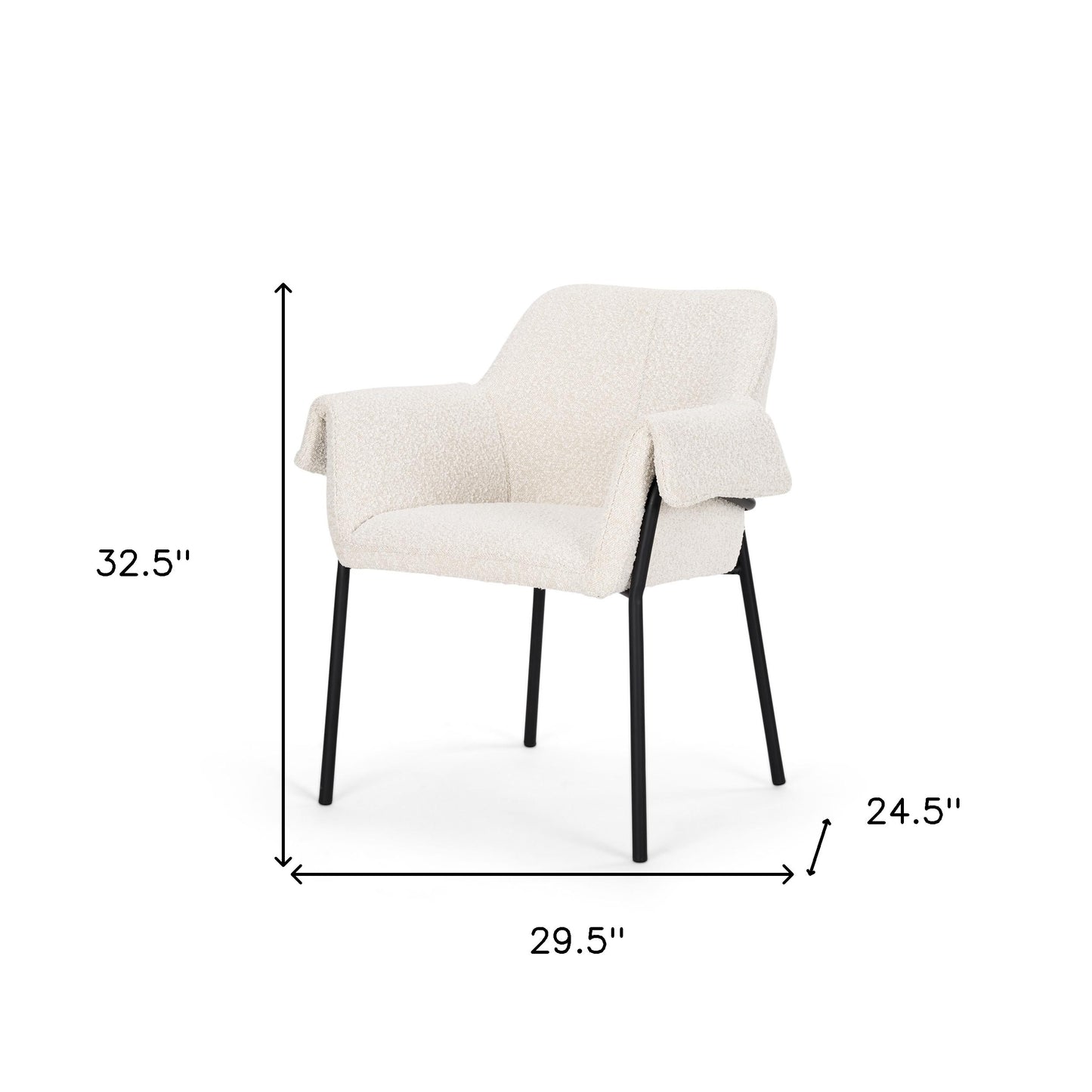Cream and Black Boucle And Metal Dining Arm Chair