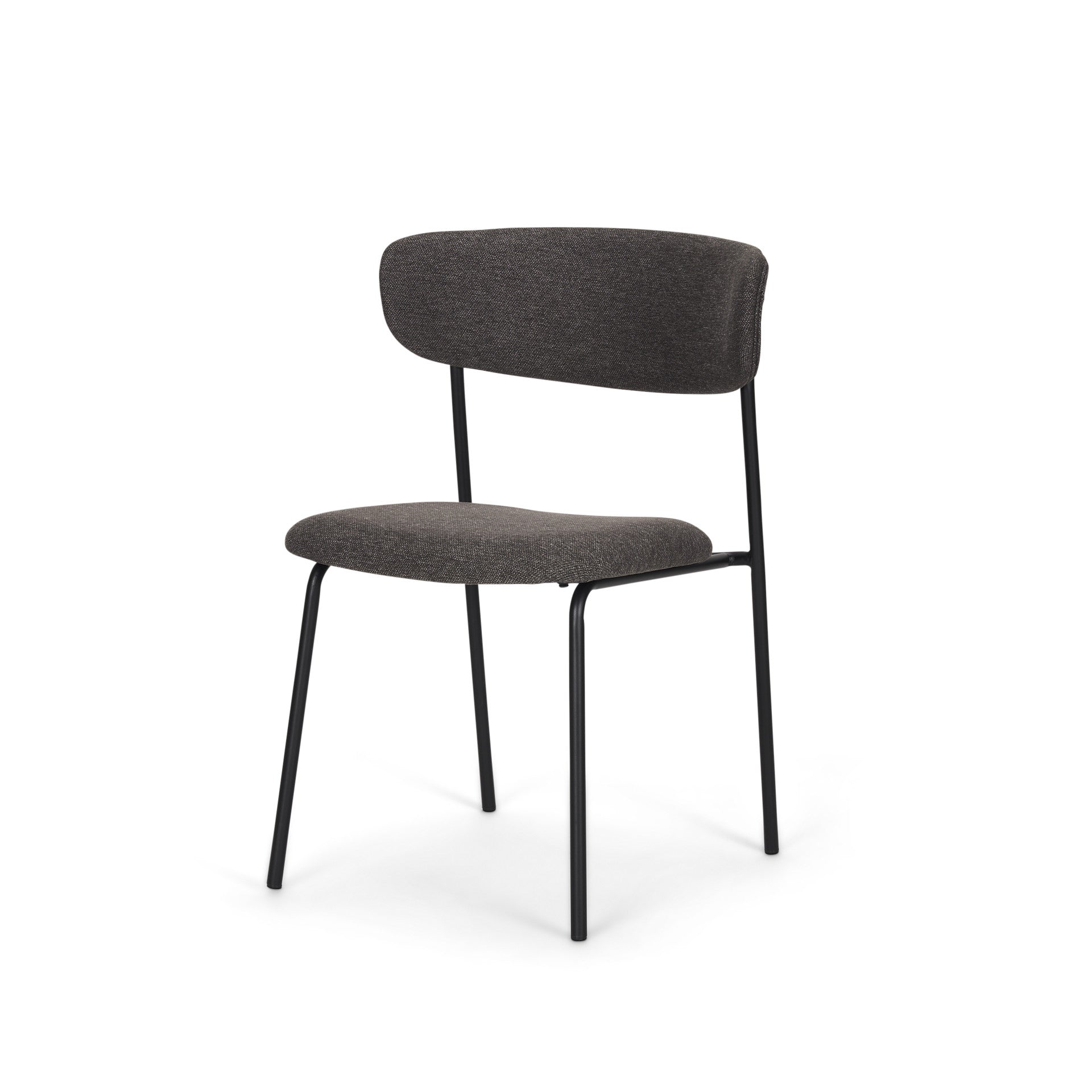 Gray and Black Upholstered Fabric And Metal Open Back Dining Side Chair