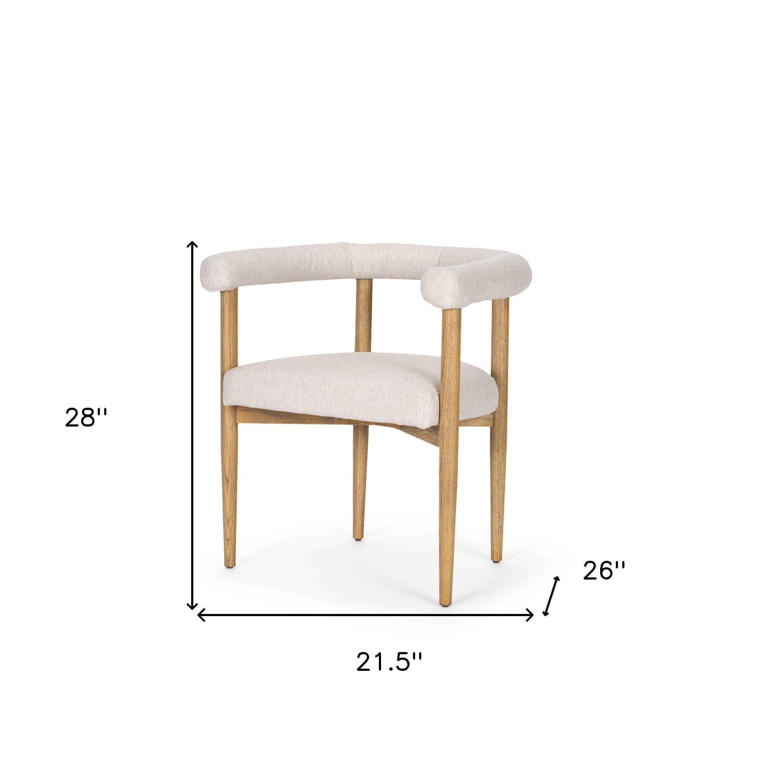 Beige and Brown Upholstered Cushion And Solid Wood Open Back Dining Arm Chair