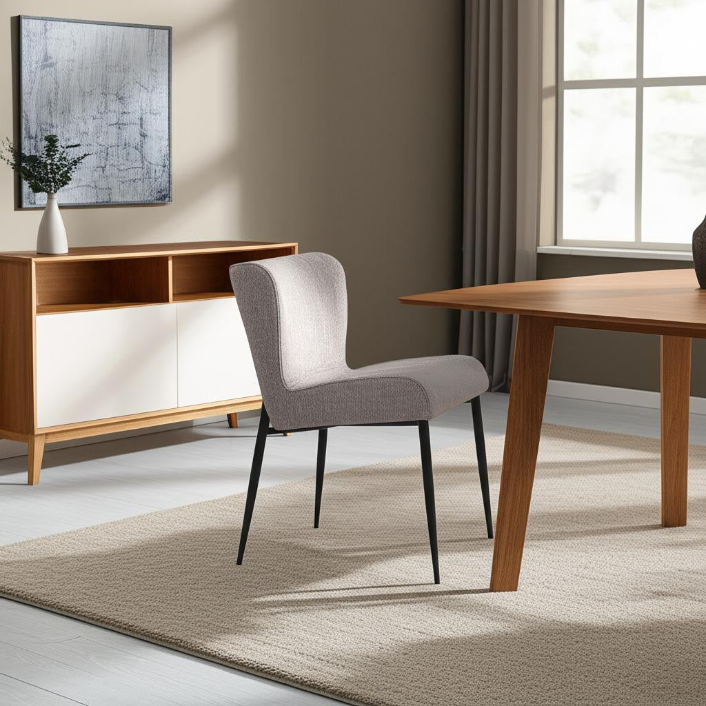 Gray and Black Upholstered Fabric And Metal Wing Back Dining Side Chair
