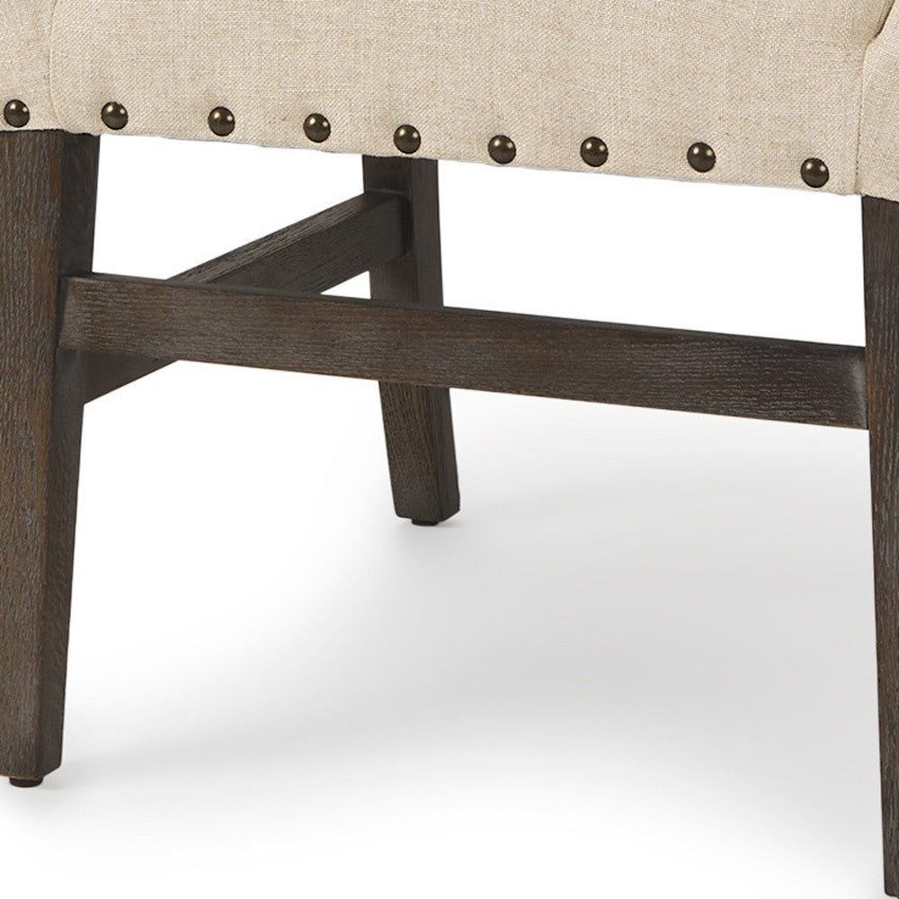 Cream and Brown Upholstered Linen And Solid Wood Dining Side Chair