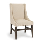 Cream and Brown Upholstered Linen And Solid Wood Dining Side Chair