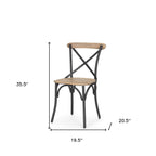Light Brown and Black Solid Wood And Iron Cross Back Dining Side Chair