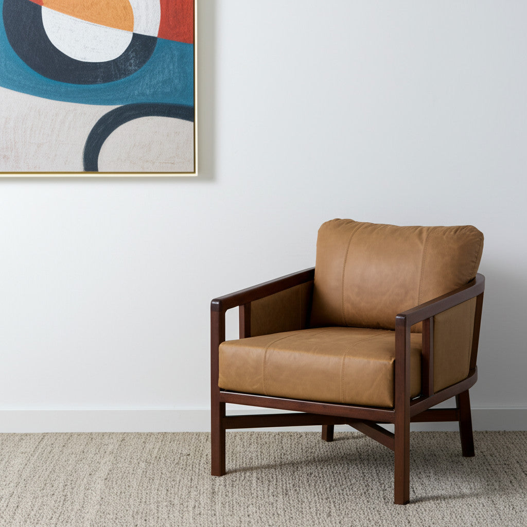 32" Brown Genuine Leather Arm Chair