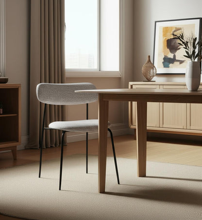 Gray and Black Upholstered Fabric And Metal Open Back Dining Side Chair
