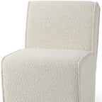 Cream Fully Upholstered Boucle Dining Side Chair With Wheels