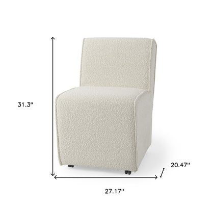 Cream Fully Upholstered Boucle Dining Side Chair With Wheels
