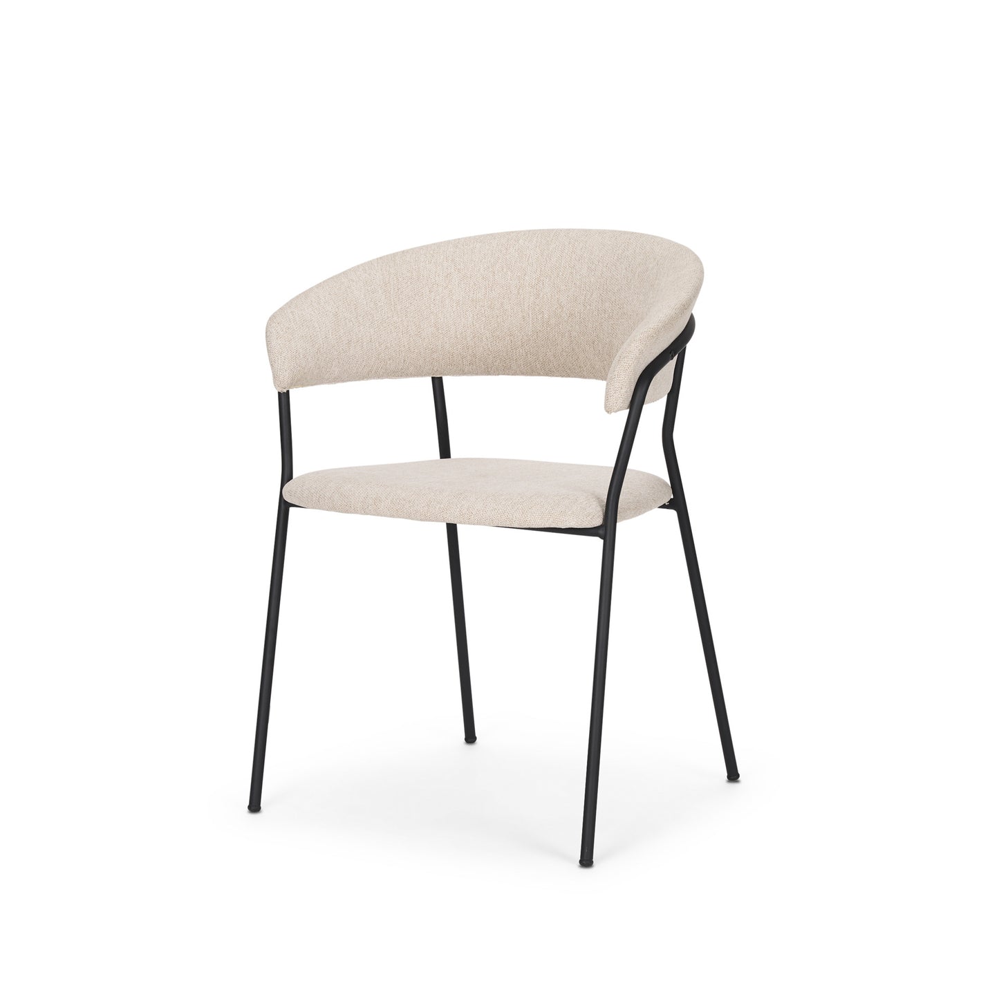 Light Gray and Black Upholstered Fabric And Metal Open Back Dining Arm Chair