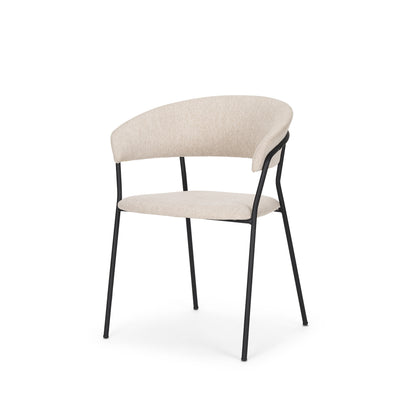 Light Gray and Black Upholstered Fabric And Metal Open Back Dining Arm Chair