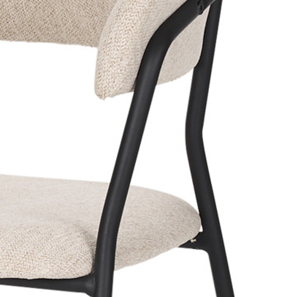 Light Gray and Black Upholstered Fabric And Metal Open Back Dining Arm Chair