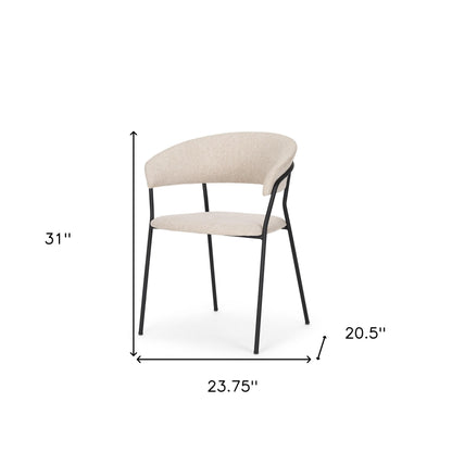 Light Gray and Black Upholstered Fabric And Metal Open Back Dining Arm Chair