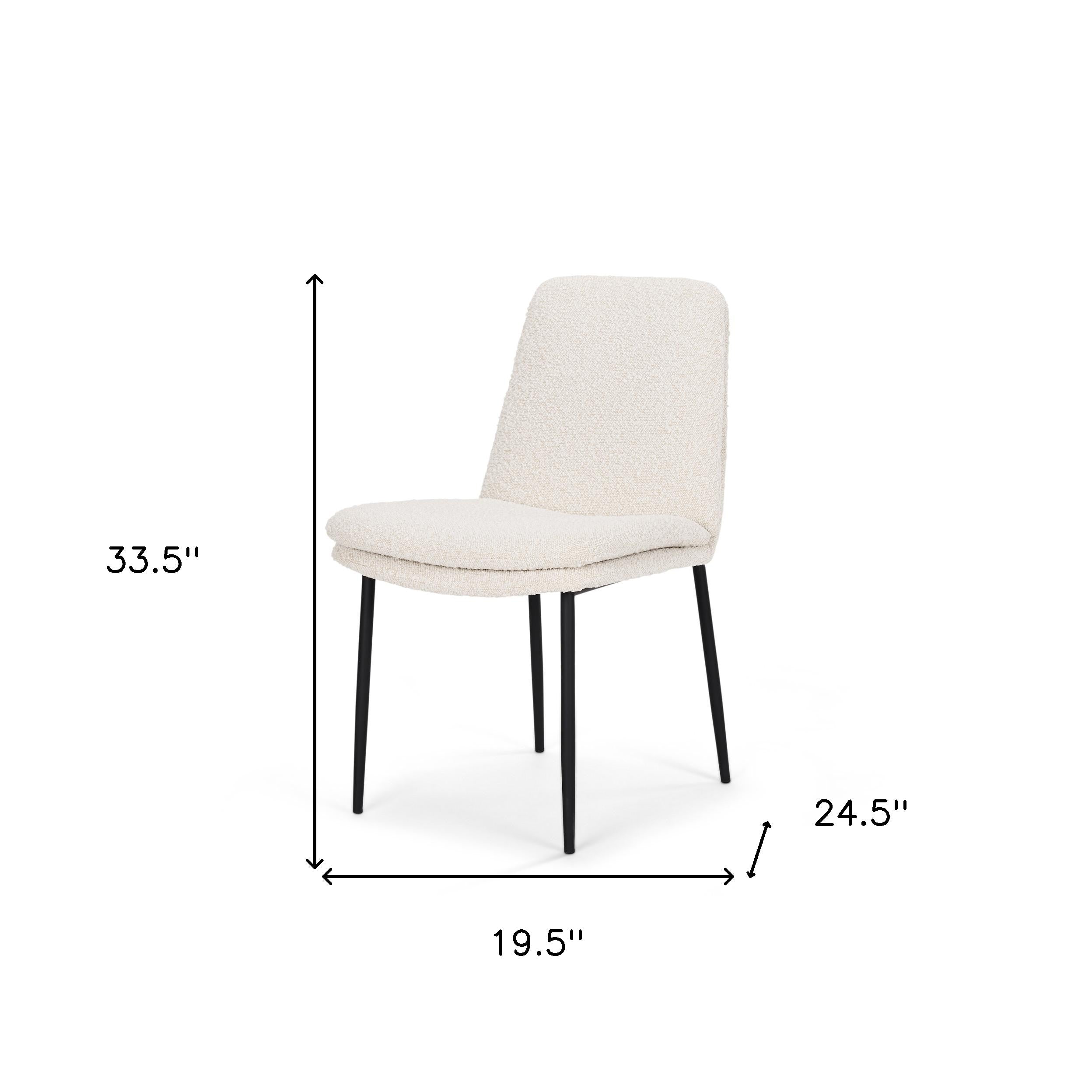 Cream and Black Upholstered Boucle And Metal Dining Side Chair