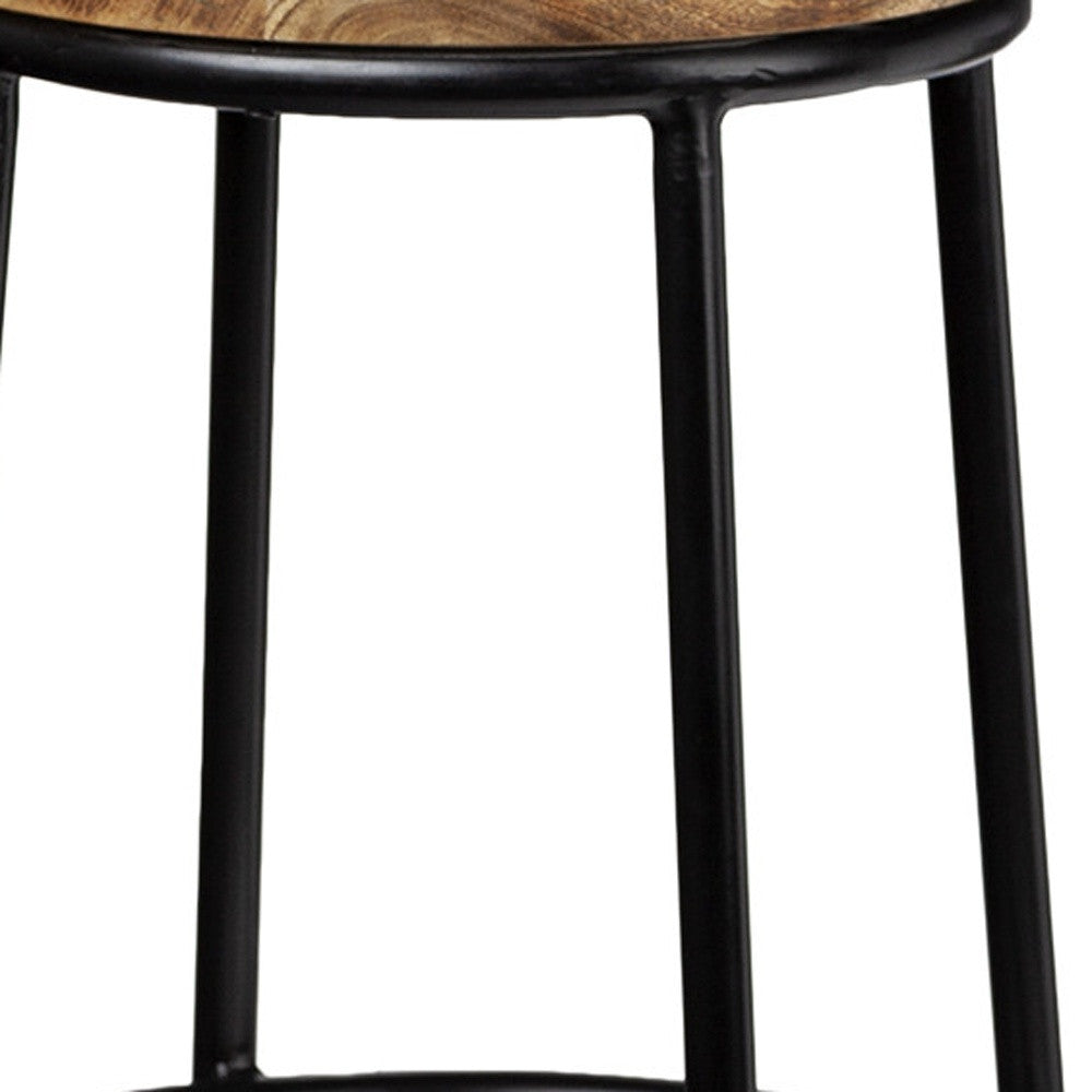 26" Natural and Black Solid Wood and Iron Backless Counter Height Bar Chair